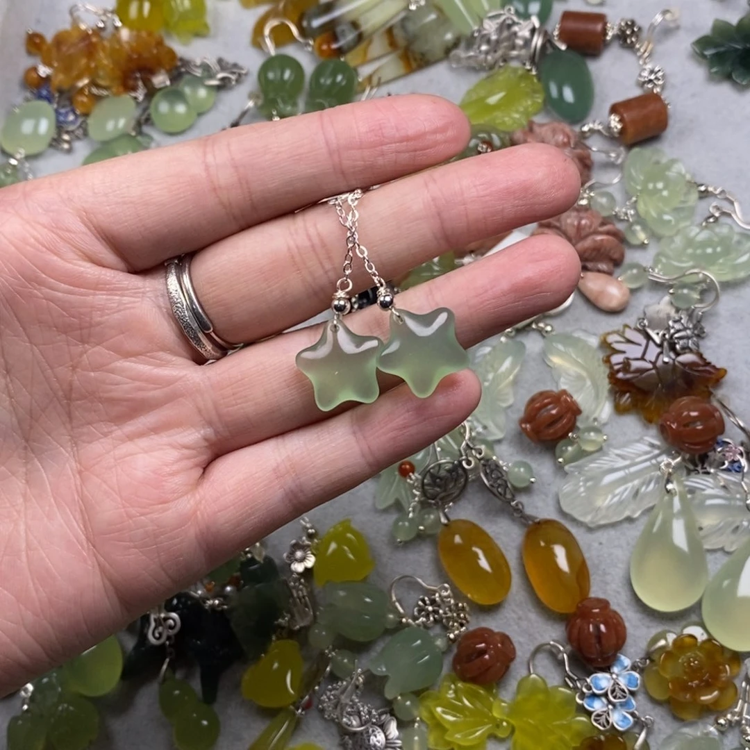 蛇纹石玉未镶嵌耳饰耳环挂件项链