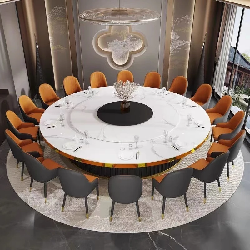 电动餐桌圆桌转盘带火锅桌电磁炉隐形饭店酒店岩板家用商用