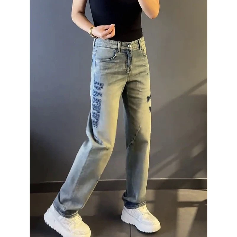 潮牌男装轻奢大码男士高品质设计感牛仔裤复古阔腿休闲长裤子时尚