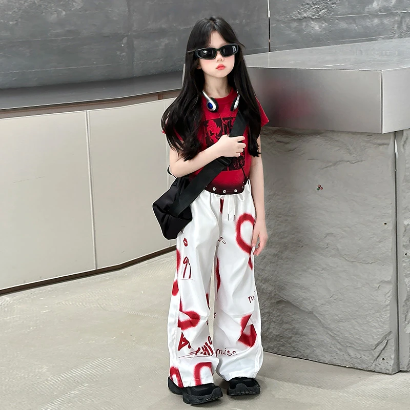 女童套装夏装2025新款洋气儿童夏款短袖上衣工装裤宽松两件套女孩