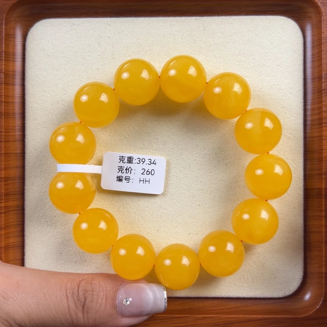 琥珀未镶嵌手链39.34g焦皮同料圆珠HH