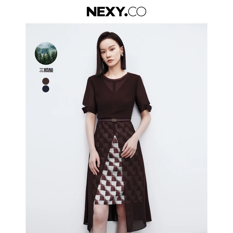 【岚岚专属】NEXY.CO/奈蔻连衣裙气质撞色拼接XF04667Q7/XF05710A8