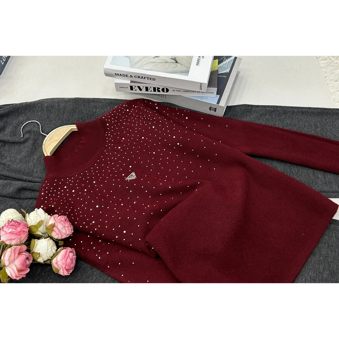 【红色烫钻套头】百搭气质款针织上衣QC2264