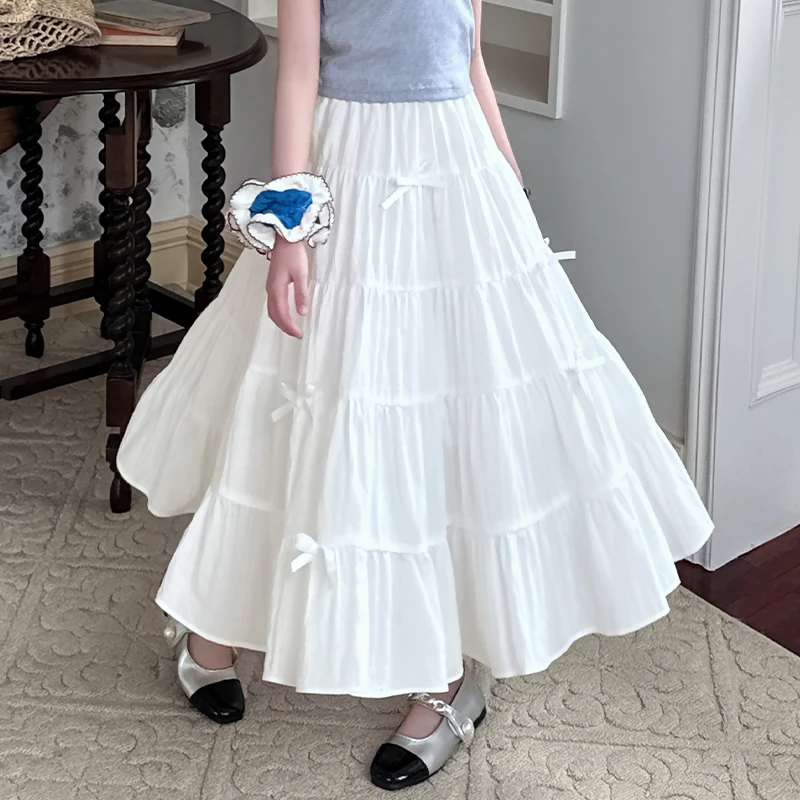 女童夏季白色半身裙蛋糕裙2025新款洋气夏装长裙子女孩伞裙大摆裙