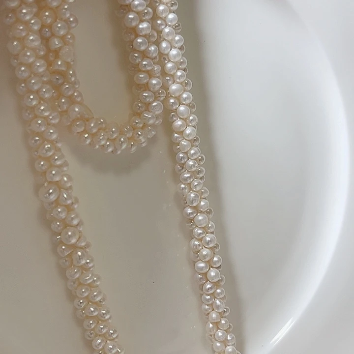 淡水珍珠银S925镶嵌10左右毛毛虫毛衣链