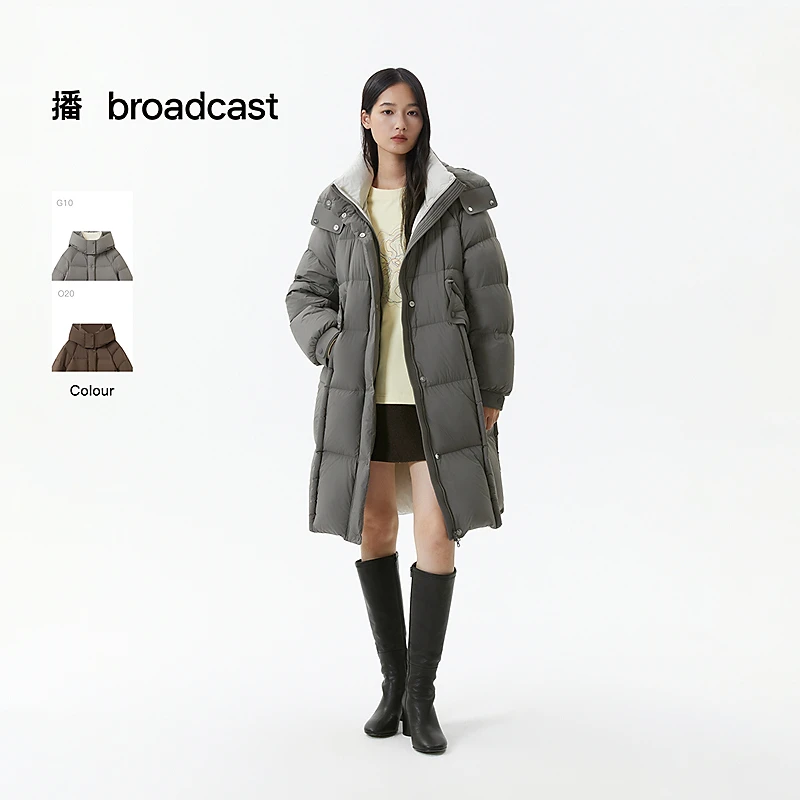 【高克重】播冬季新品运动连帽中长款羽绒服DDS4RD5254