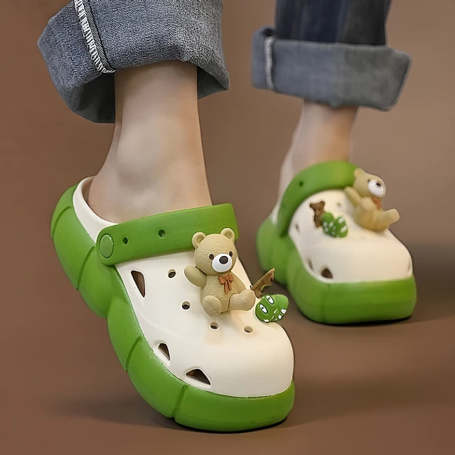 卡通洞洞鞋女款夏季户外包头拖鞋厚底踩屎感凉拖鞋外穿防滑沙滩鞋