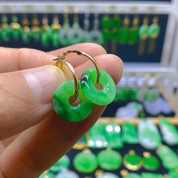 *****翡翠18K金镶嵌耳饰耳坠