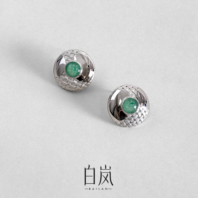 白岚竹编东陵玉耳钉925银耳环耳饰气质轻奢珠宝设计感首饰ED4649