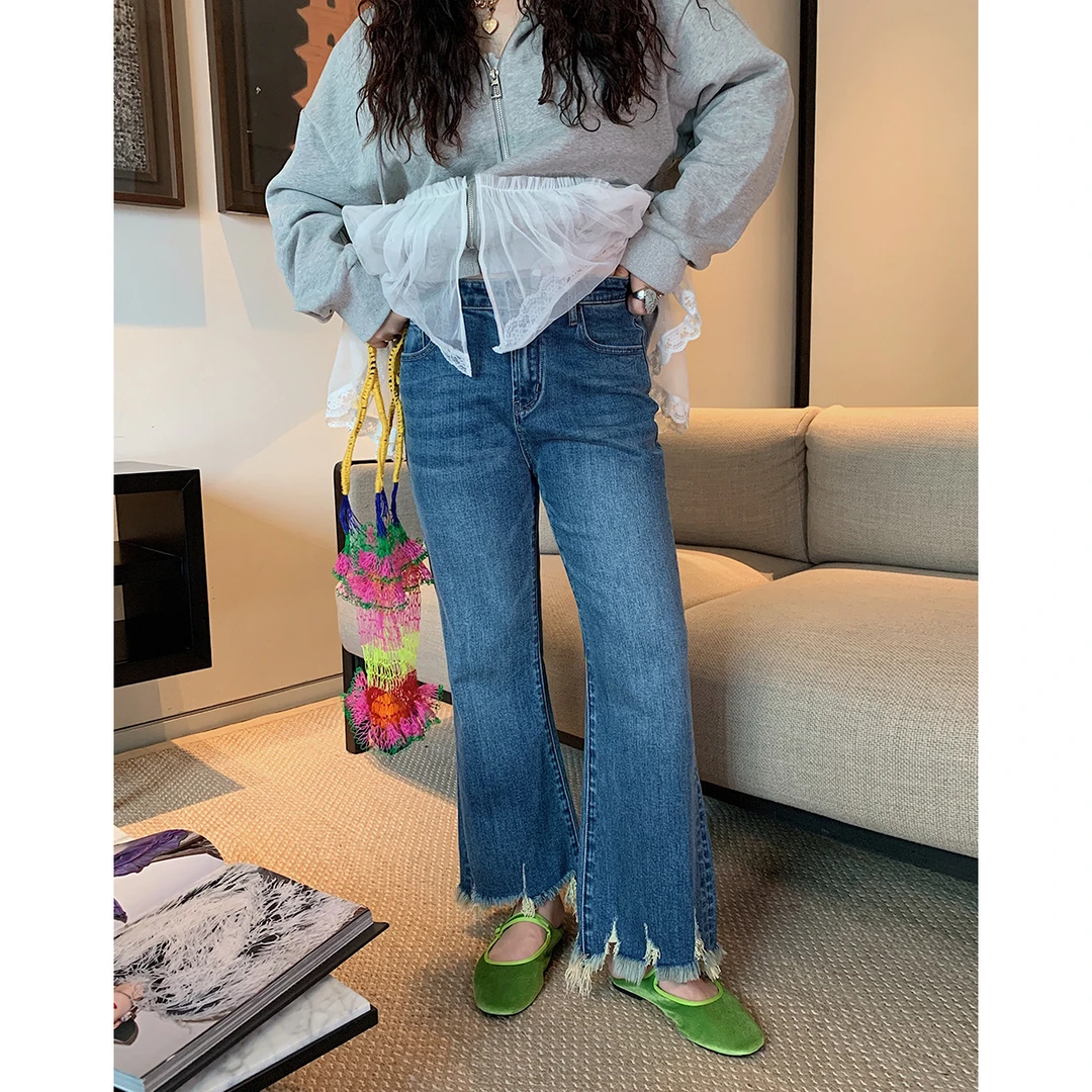 Dazi金大支微喇牛仔裤女九分裤子0321/0075开叉显瘦时尚休闲