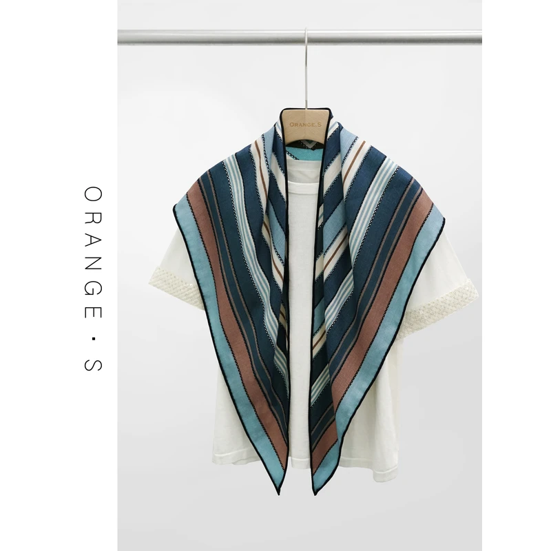 羊毛三角巾!【半湾海】双面异色~多彩条纹100%羊毛 围巾丝巾女90cm