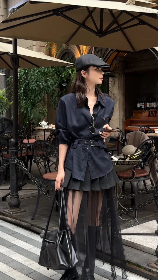 小法【雅痞女绅士】深圳舒适百搭时尚条纹腰带衬衫070311GT