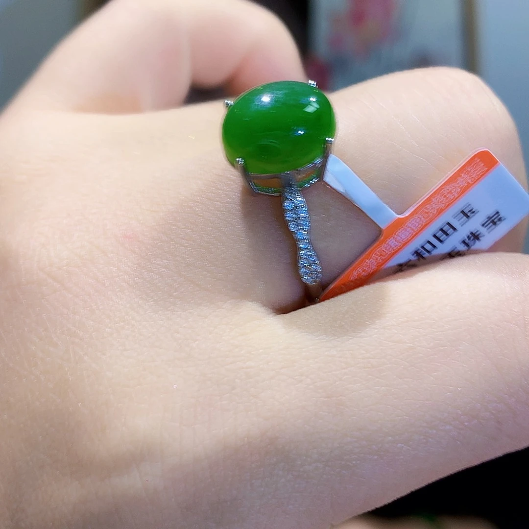 和田玉（碧玉）戒指银S925镀金镶嵌