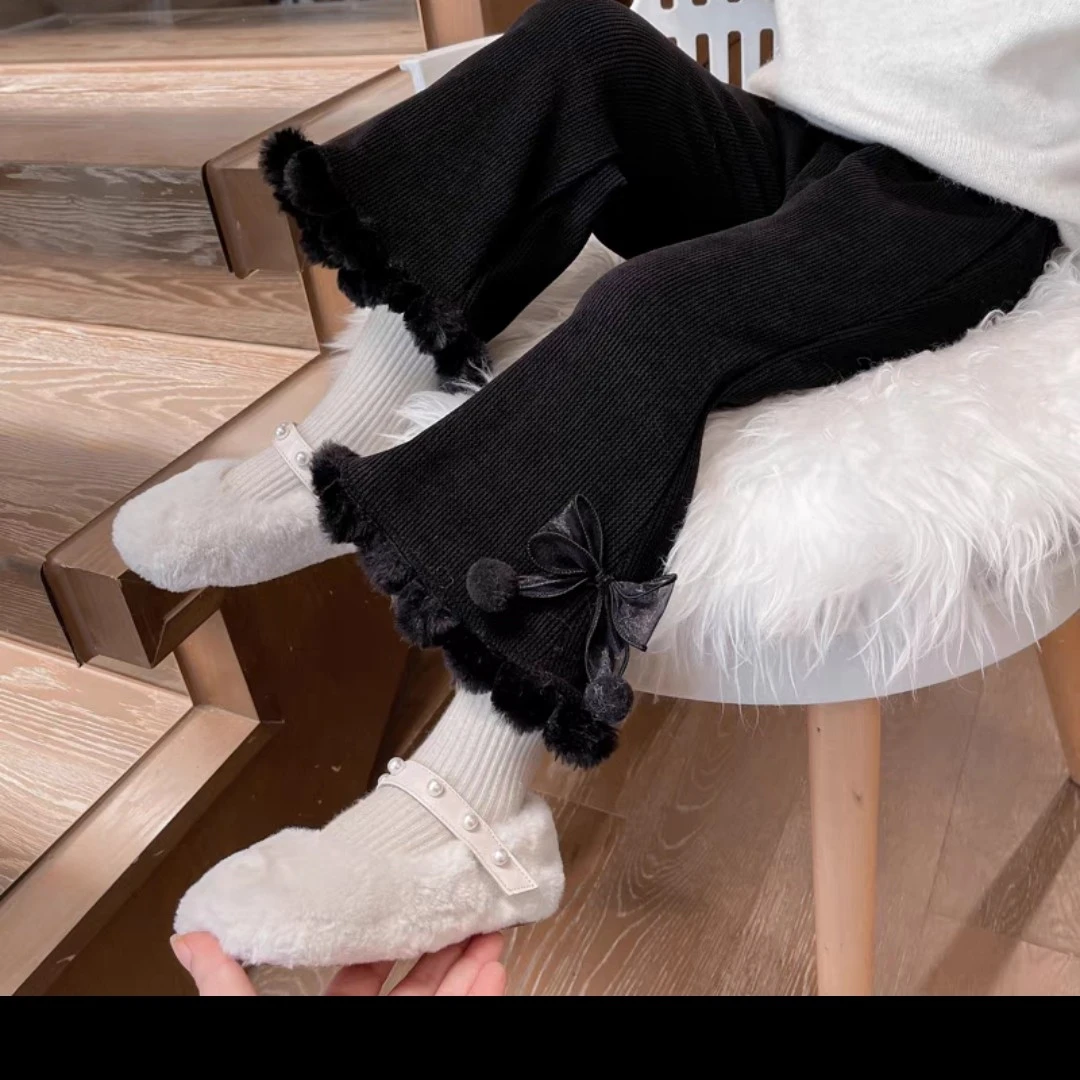 女童加绒裤子冬季儿童洋气一体绒外穿宝宝加厚喇叭裤SDL2313L