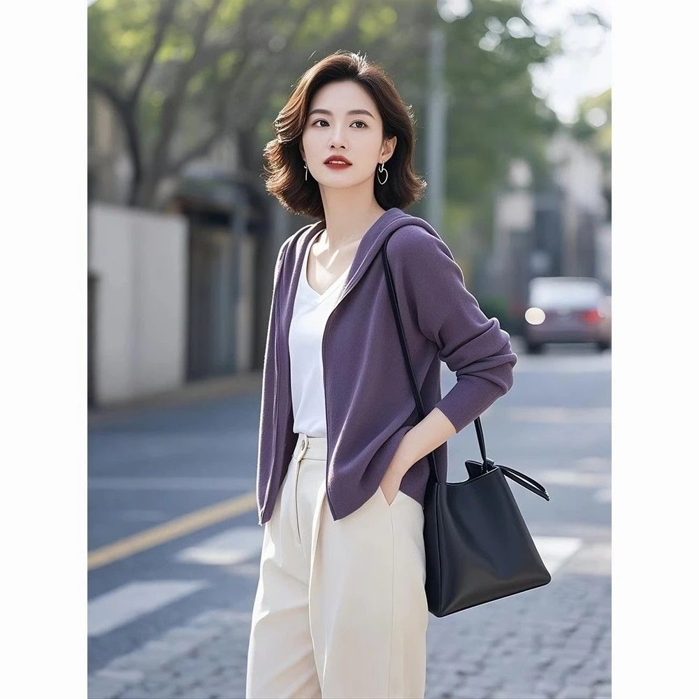 今年流行女装时髦洋气上衣独特漂亮连帽紫色卫衣外套春季2025新款