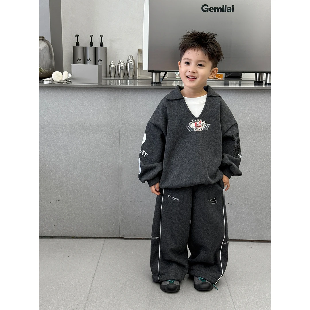 冬装儿童韩版时尚V领开口假两件拼接休闲加绒加厚卫衣CC1238-BDD1