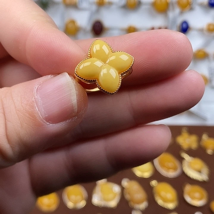 蜜蜡银S925镀金镶嵌戒指