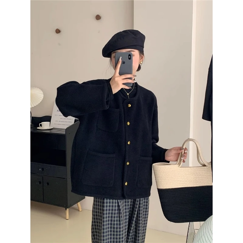 针织外套新款开衫小香风双面尼2025冬季女法式女装轻奢毛衣大码