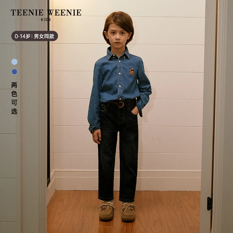TeenieWeenie Kids小熊童装24秋男女童宝经典学院风水洗牛仔衬衫