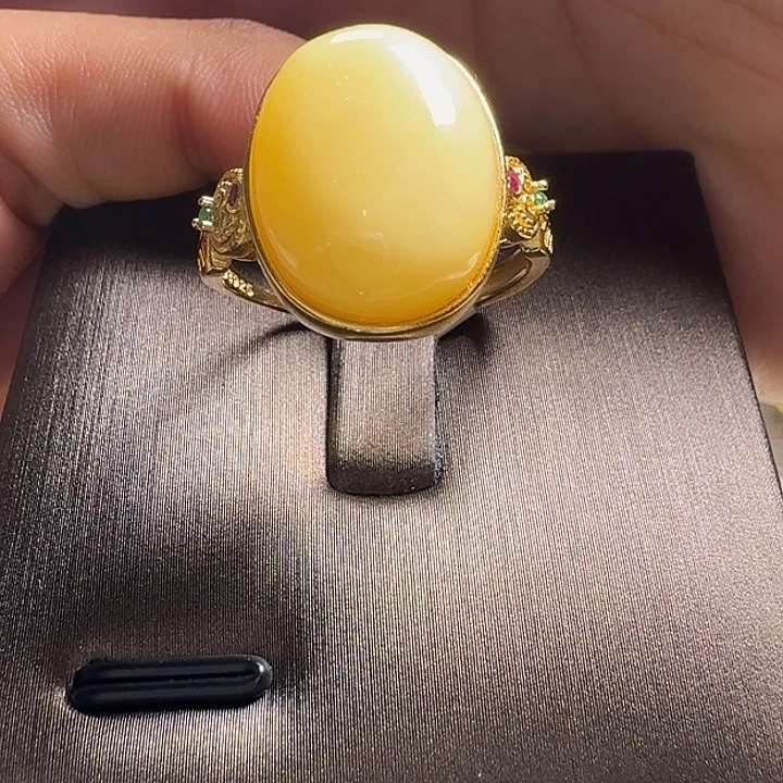 蜜蜡银S925镶嵌戒指戒指