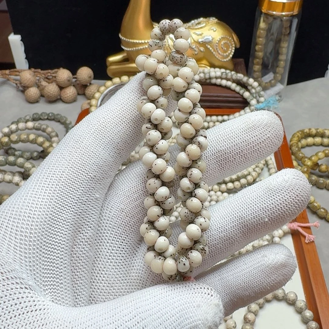 手串星月菩提石玉料6蒜瓣大肠糯冰料通体留白小细星多圈