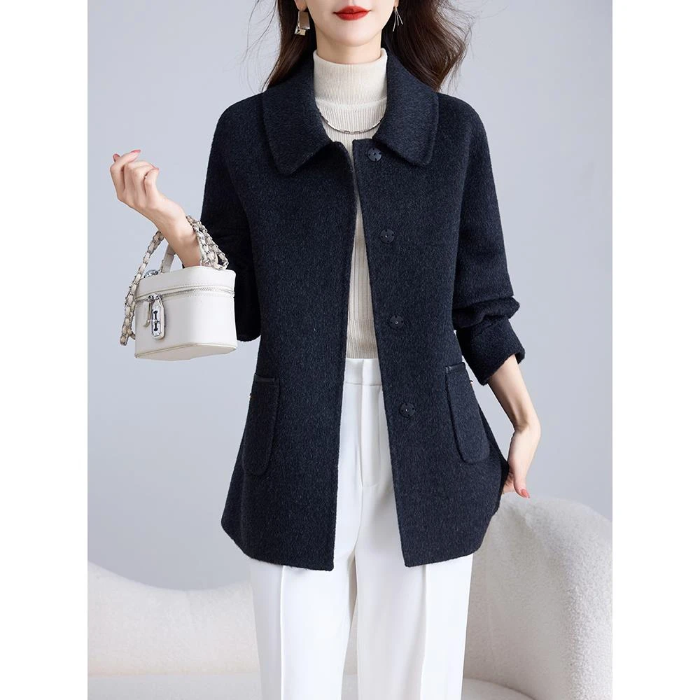 紫雨琪高级感双面绒大衣女中长款2025秋冬小个子妈妈羊毛呢外套