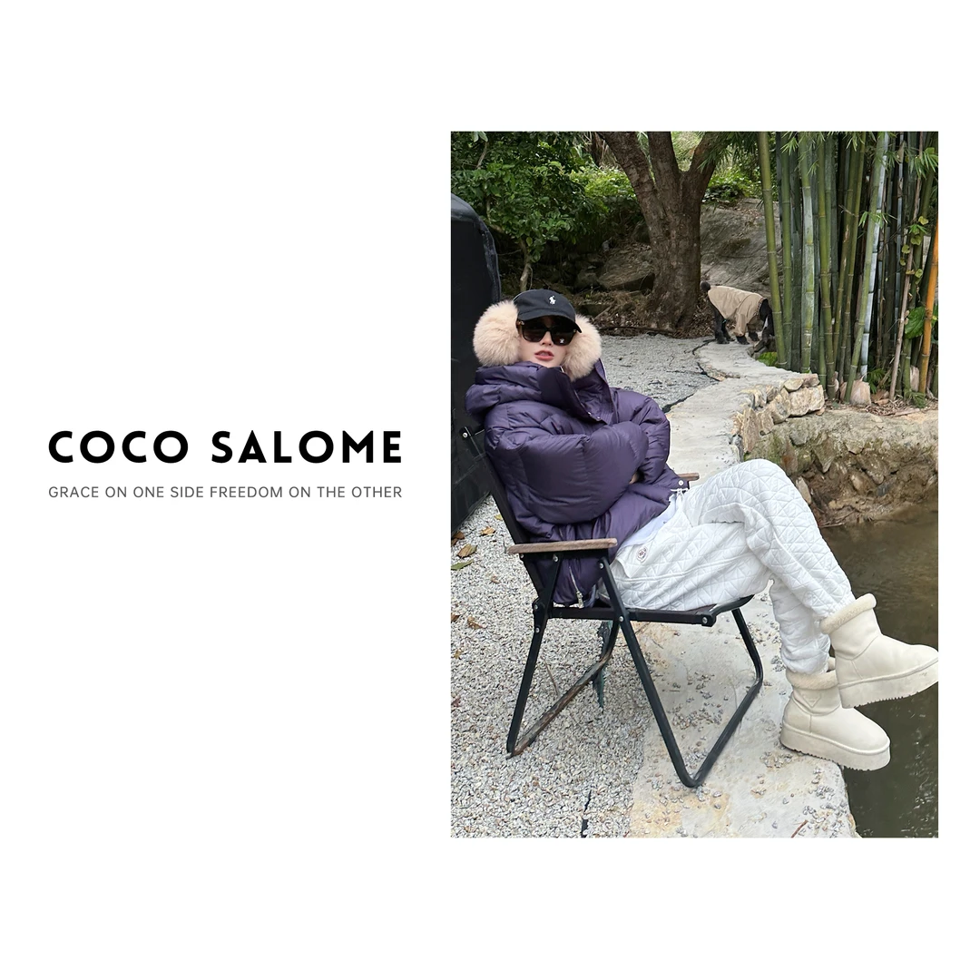 COCO SALOME①【风信紫】时尚冬季短款连帽保暖休闲面包羽绒服0397