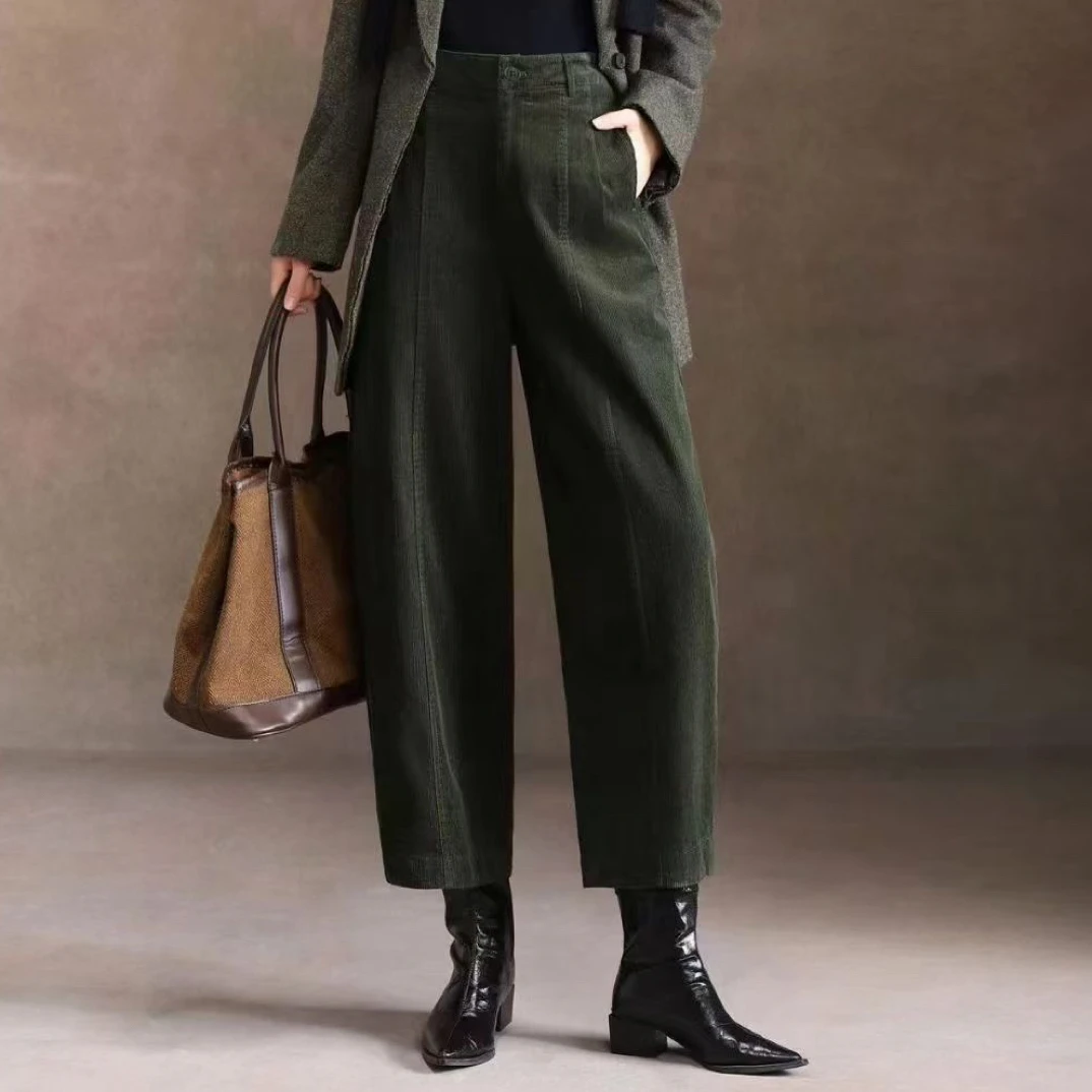 新款藏蓝色后松紧弯刀裤时尚百搭遮肉显瘦休闲裤2586