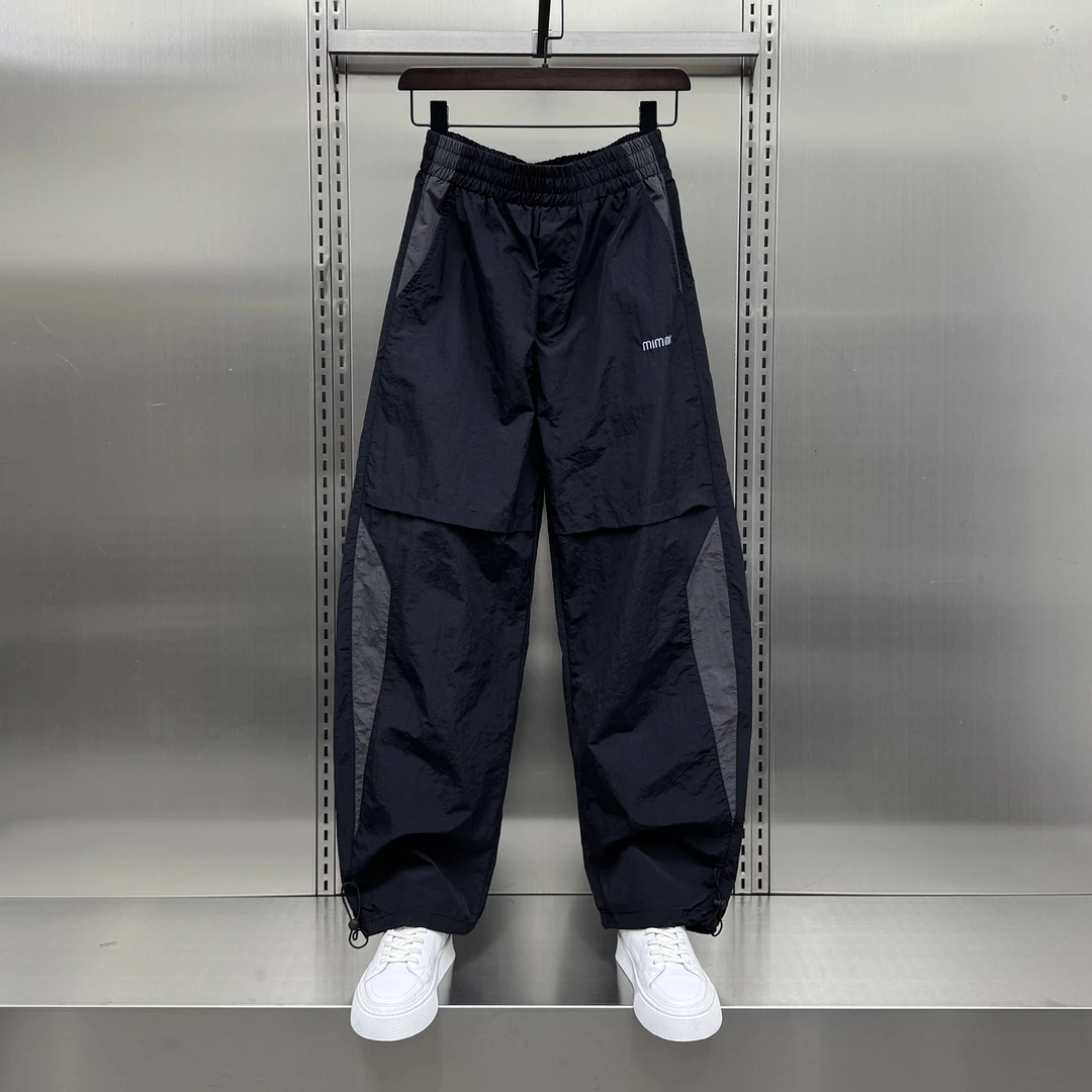 夏季2025薄款速干运动裤男士潮流美式高街拼接速干工装直筒阔腿裤