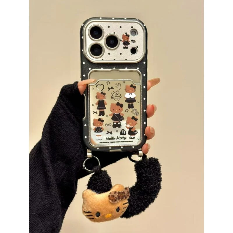 韩系甜酷黑底波点长腿猫咪适用于iphone17promax苹果16p手机壳15p