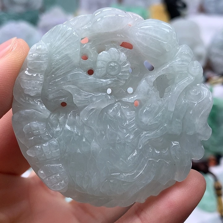 翡翠未镶嵌颈饰如意大龙鱼两面工艺有棉线福利