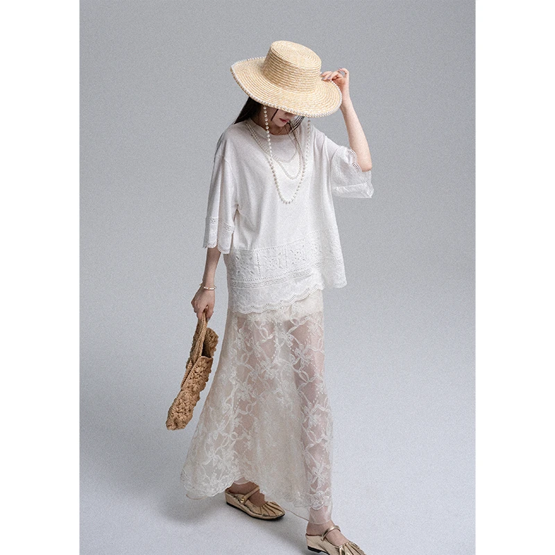 Lulusmiracle【浪漫独白】夏季时尚百搭花边宽松长袖上衣