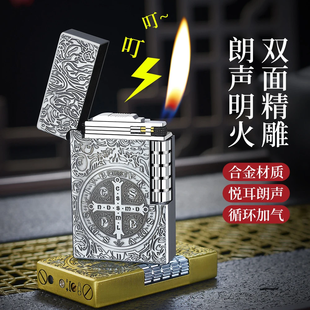 DK-883康斯坦丁砂轮充气打火机朗声钢音侧滑斜火高档礼品打火机