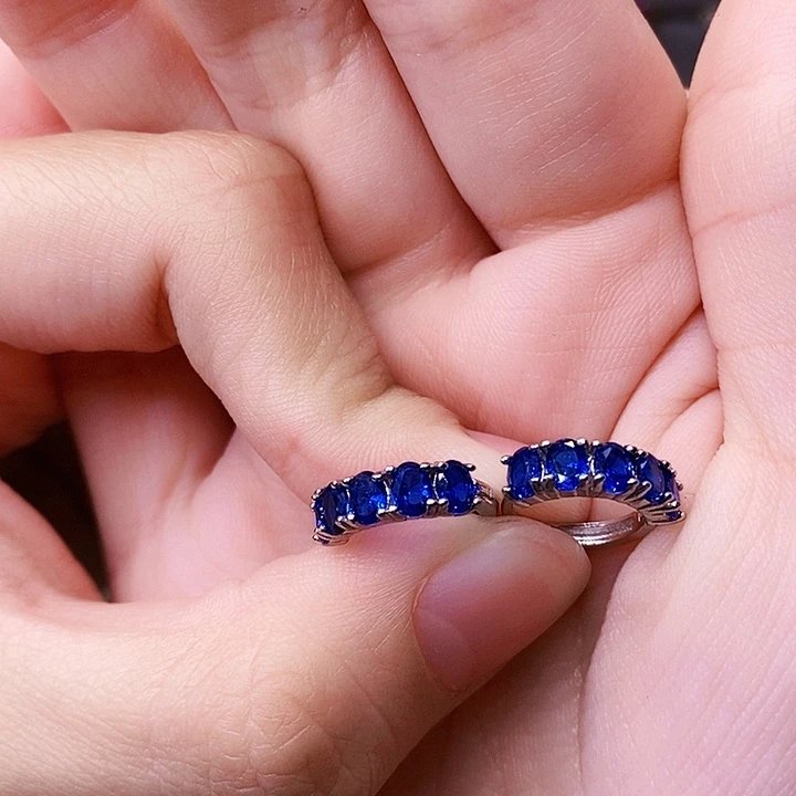 耳饰银S925镶嵌蓝宝石