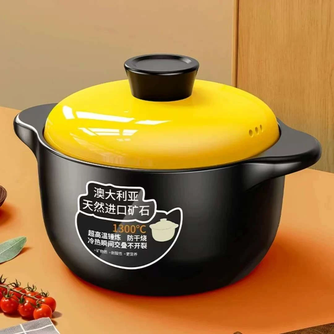 【破价福利】2L黄盖砂锅家用煮粥燃气煲汤慢炖锅耐高温干烧不裂