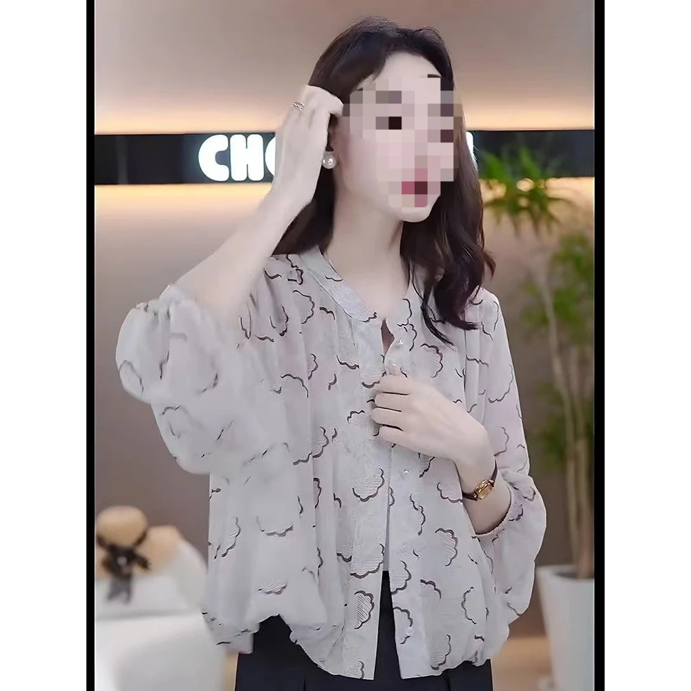 2025夏季新款洋气时尚印花长袖衬衫宽松百搭气质开衫外套女