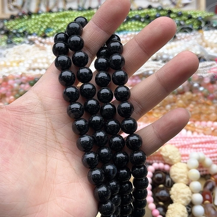 玛瑙/玉髓珠宝半成品未镶嵌2条10mm左右黑玛瑙珠