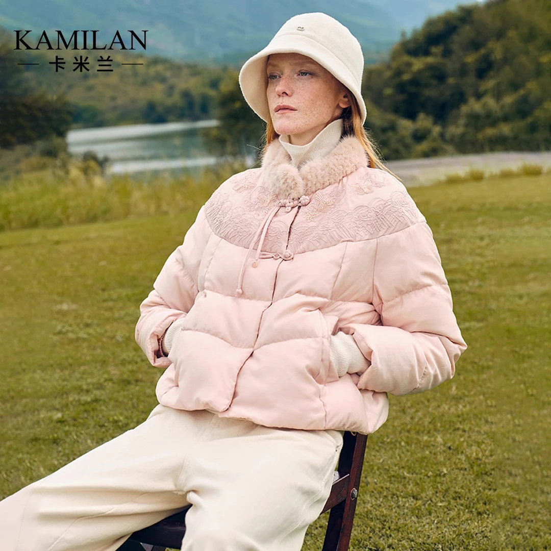[水貂毛x新中式]卡米兰短款水貂毛拼接羽绒服女2025冬季新款外套