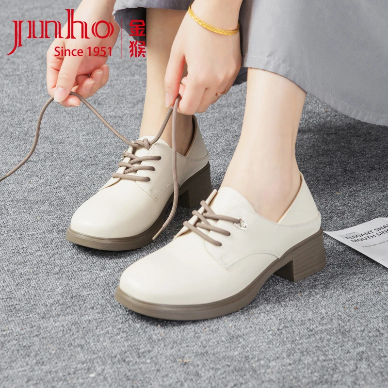 Jinho/金猴复古英伦时尚系带款女士真皮小皮鞋乐福鞋Q18092A