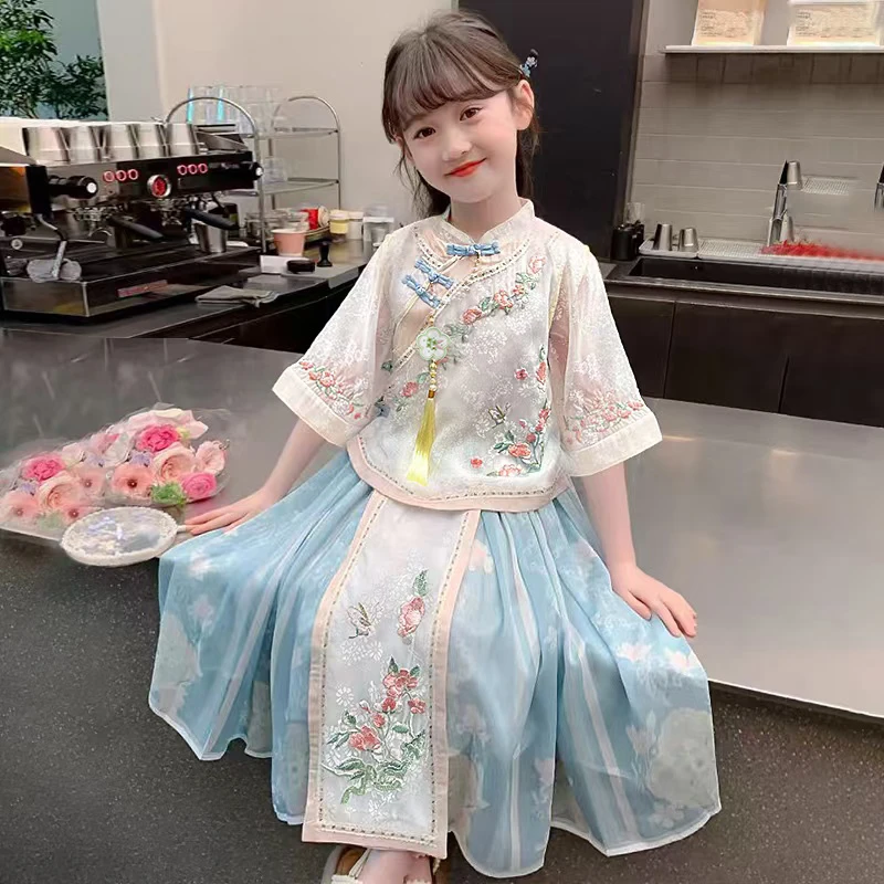 女童汉服夏季2025新款儿童夏装国风中式马面裙套装女孩夏款两件套