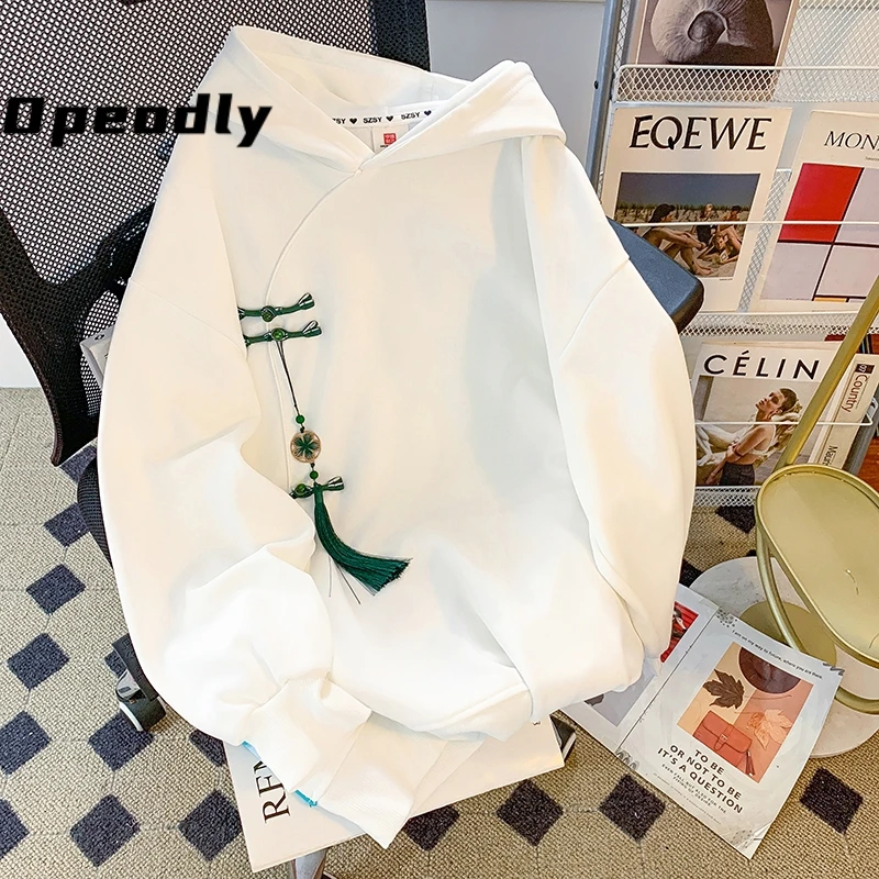 Opeodly300斤大码中国风连帽卫衣女春秋新款刺绣中国结新款上衣