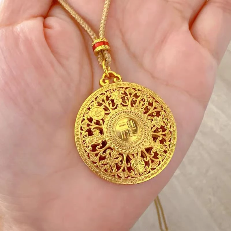 铜合金项链 古法万福八宝罗盘项链