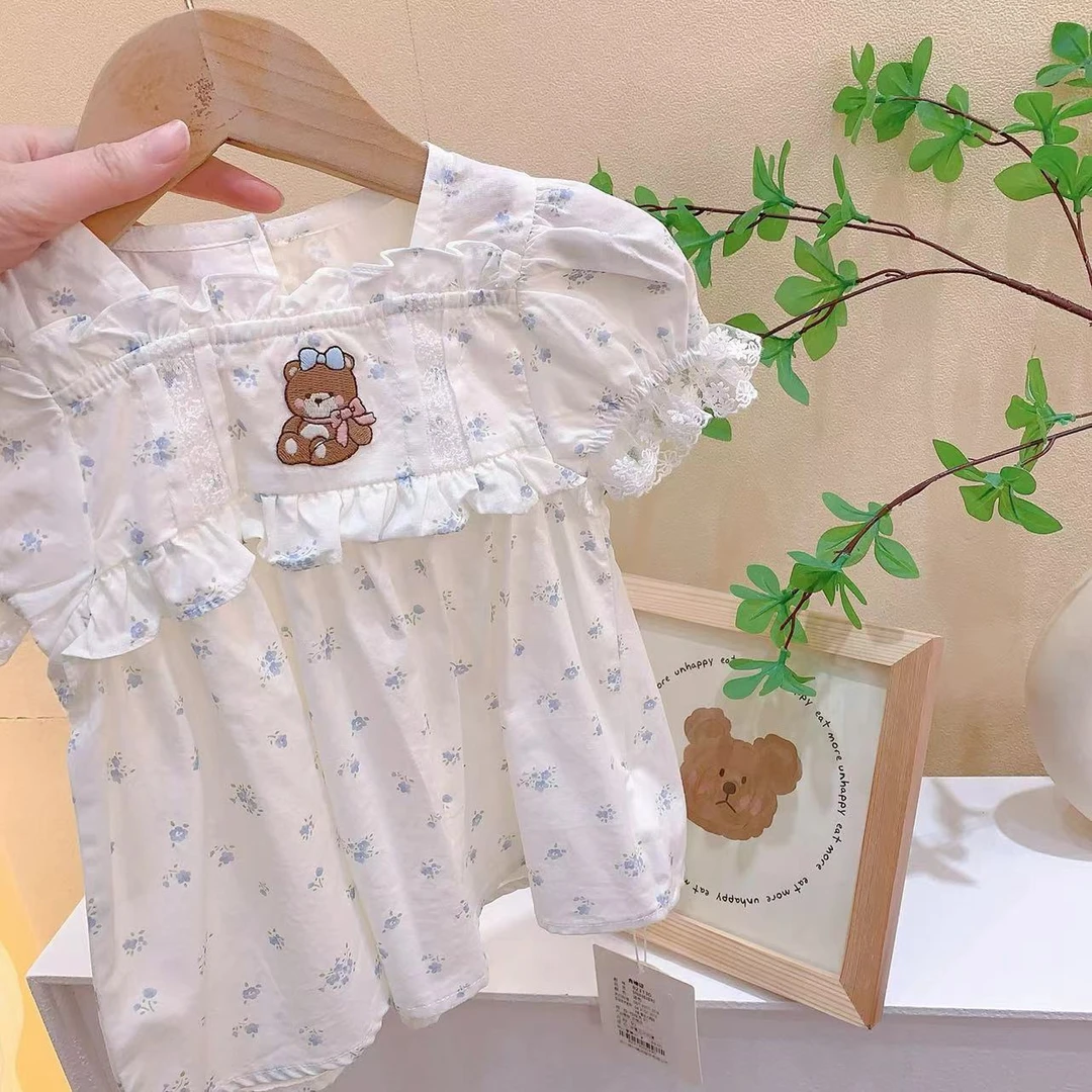 女童蓝色卡通碎花娃娃衫（KIAI-823130-夏A）