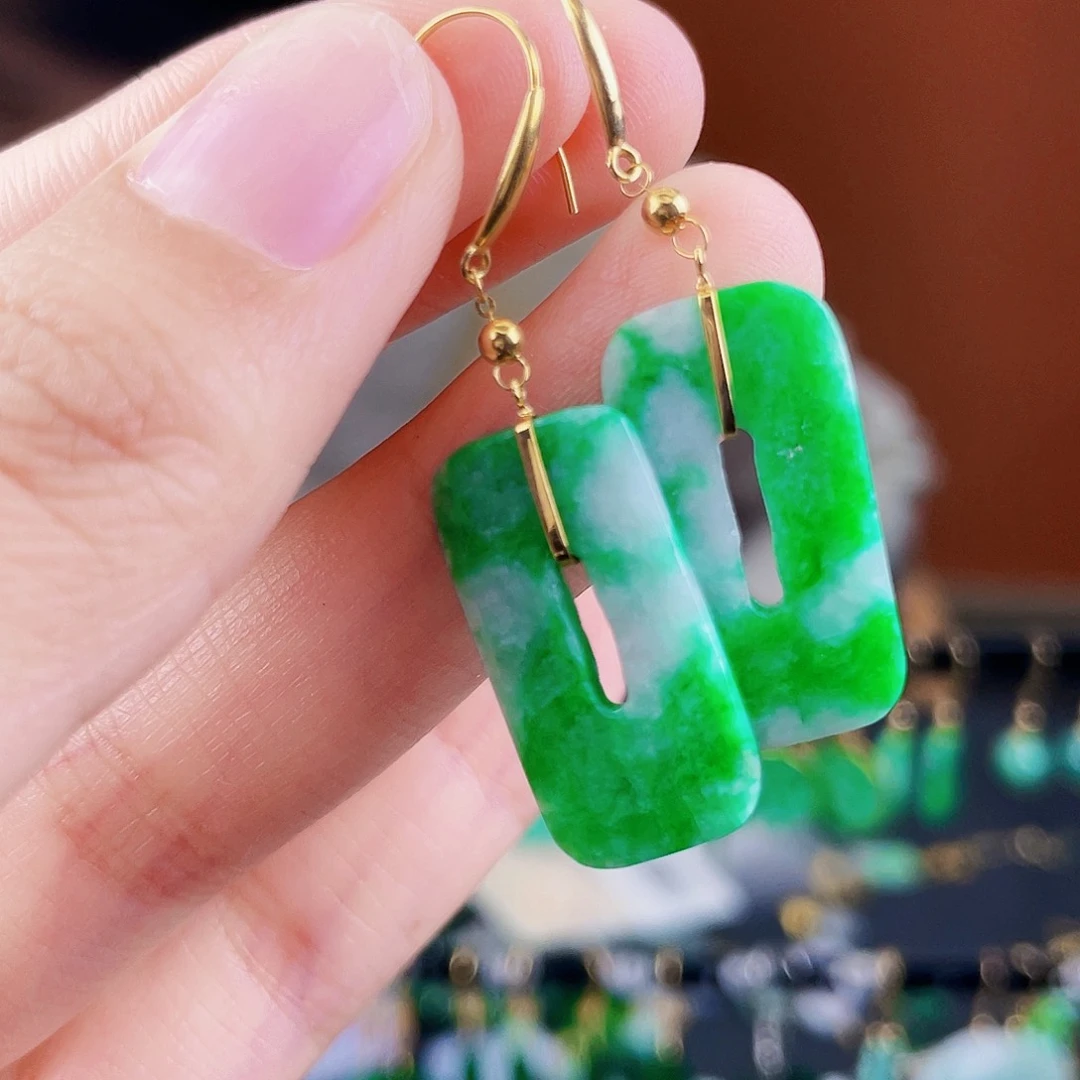 翡翠18K金镶嵌耳饰饰品