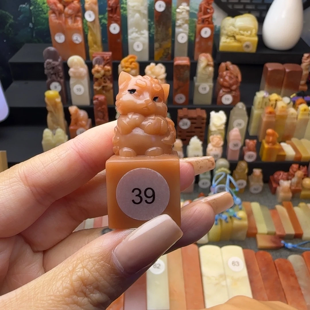 寿山石印石猫咪印章