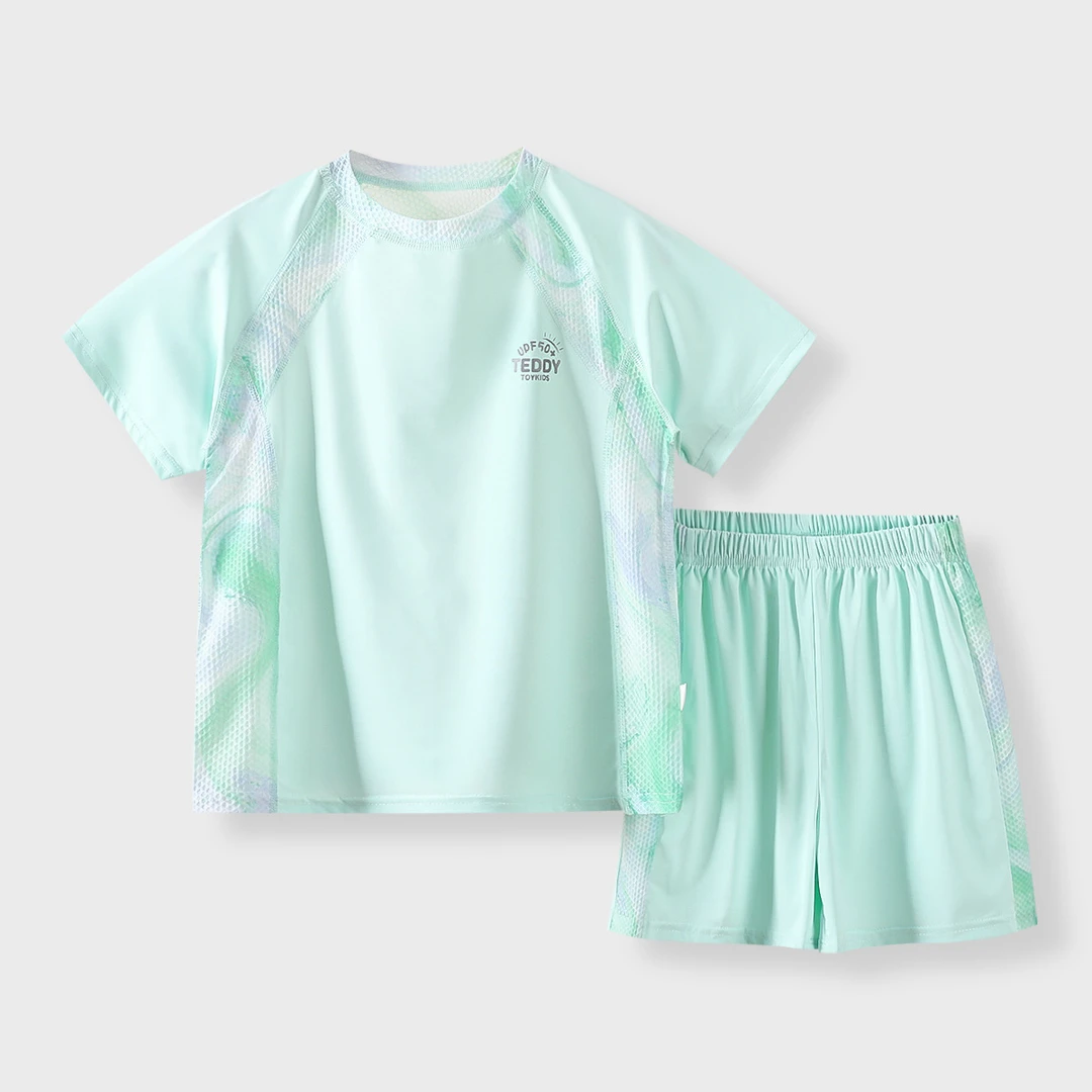 夏儿童运动速干套装夏季透气可爱防晒伤两件套男女童户外短袖短裤