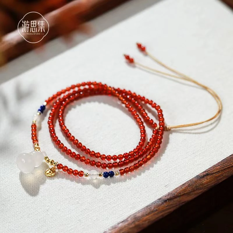 游思集【清安项链】新中式红玛瑙原创设计青金石纯银项链锁骨链