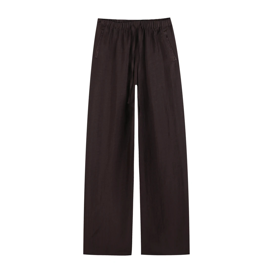 【老钱法则】2025新款夏季抗皱垂感醋酸休闲裤女薄款直筒长裤015