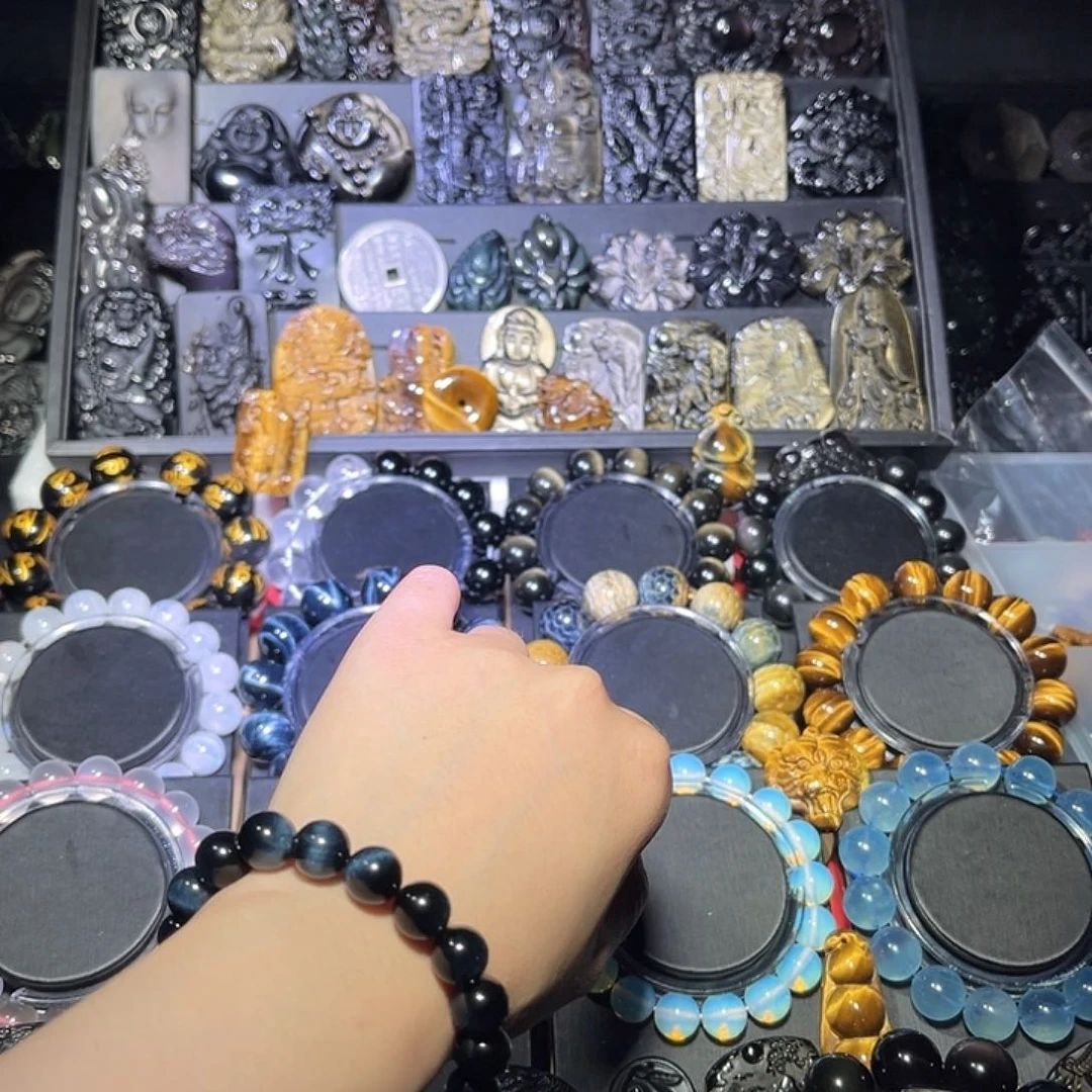 黑曜岩合金手链.*z蓝虎眼10m