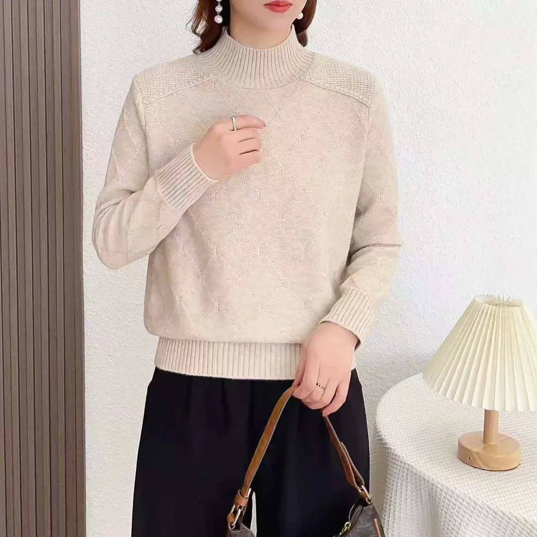 73（杏色钉珠毛衣）2024新款时尚百搭针织毛衣